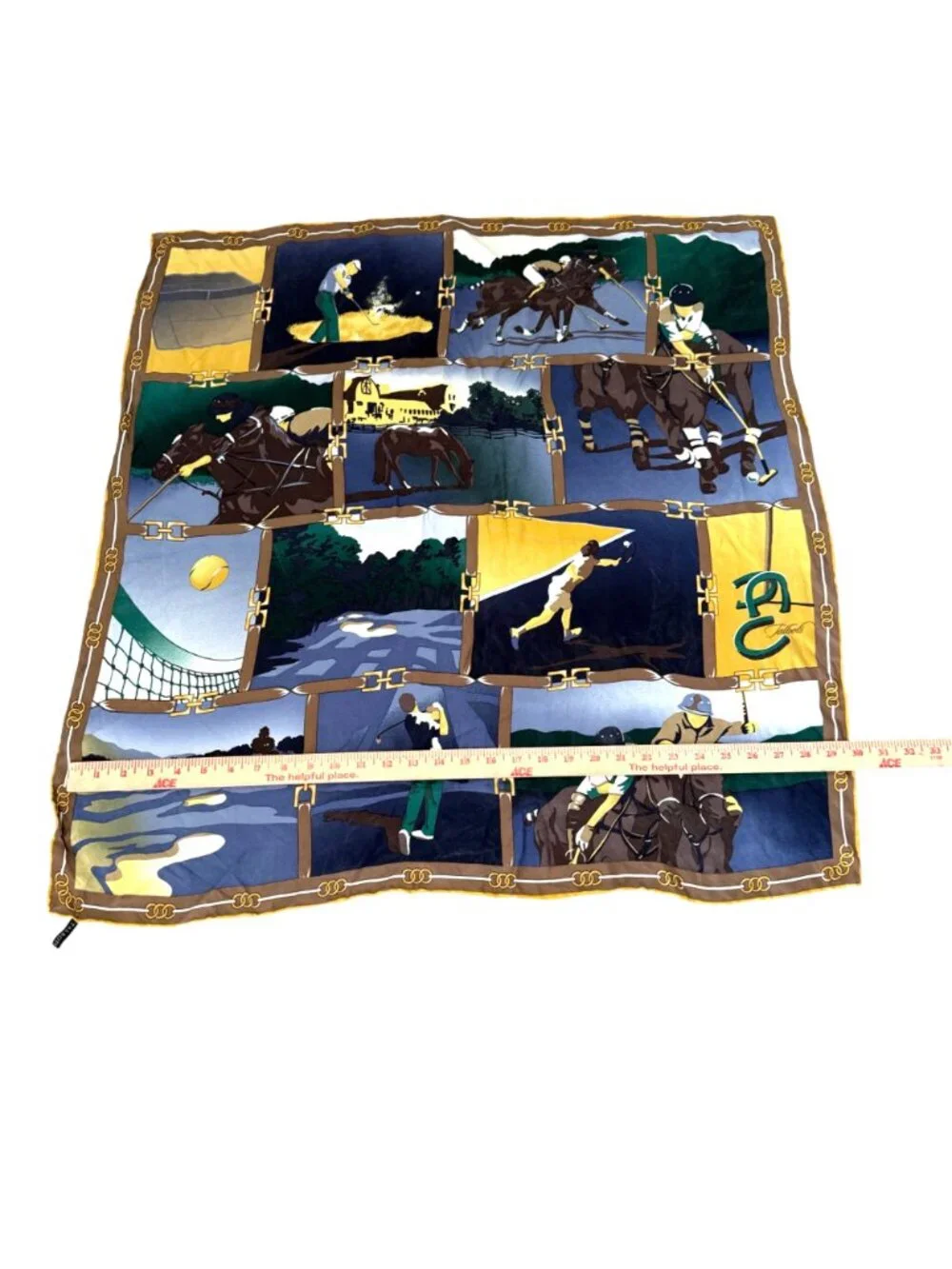 Talbots Men's Silk Scarf Green Yellow Polo Tennis Golf Sport Inspired Old Money